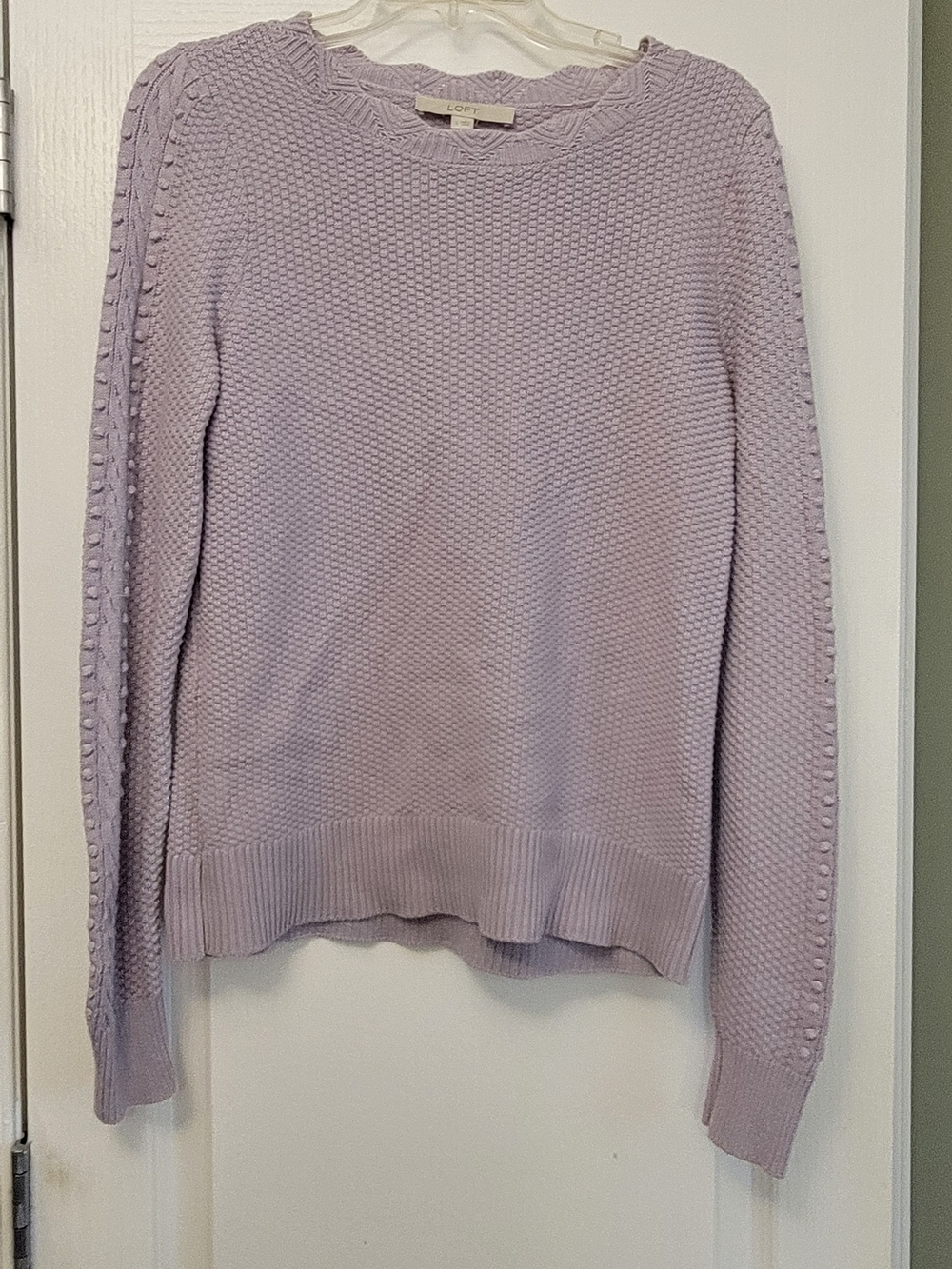 LOFT Lavender Textured Cable-Sleeve Sweater